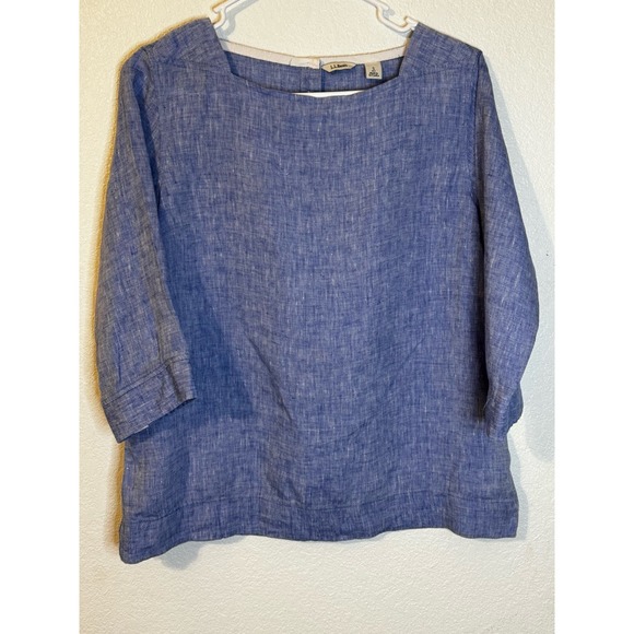 L.L. Bean Women's Linen Blouse‎ Size Small Heathered Blue - Picture 1 of 8